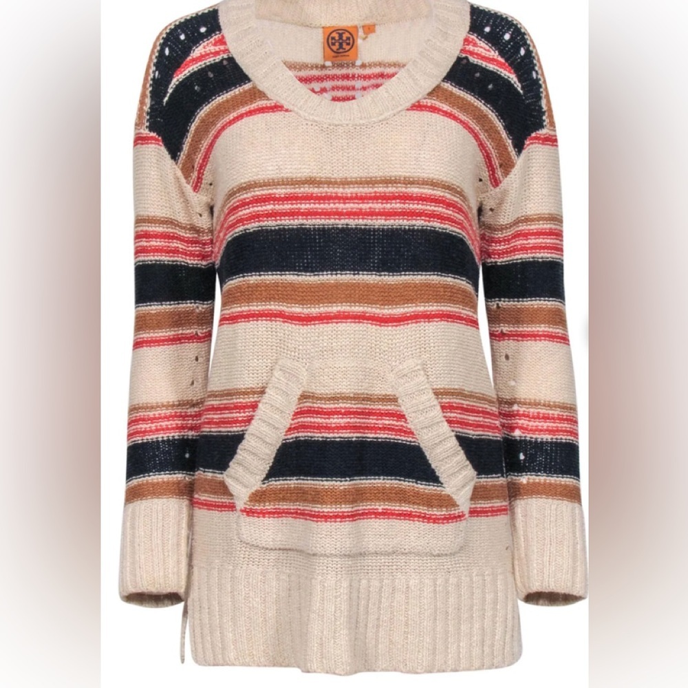 Tory Burch Striped Sweater in Cream, Red, and Blue